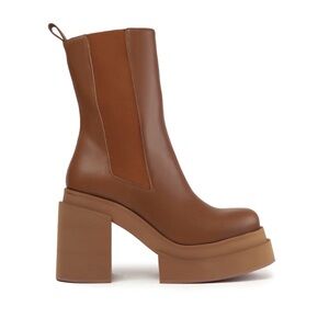 New Paloma Barcelo Melissa Tan Brown Leather Platform Boot, Size 36/6